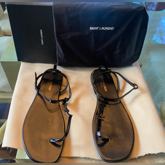 (EUC) SAINT LAURENT PARIS T-STRAP THONG SANDALS IN NERO E40 US 10 (EXCELLENT) - Picture 10 of 10